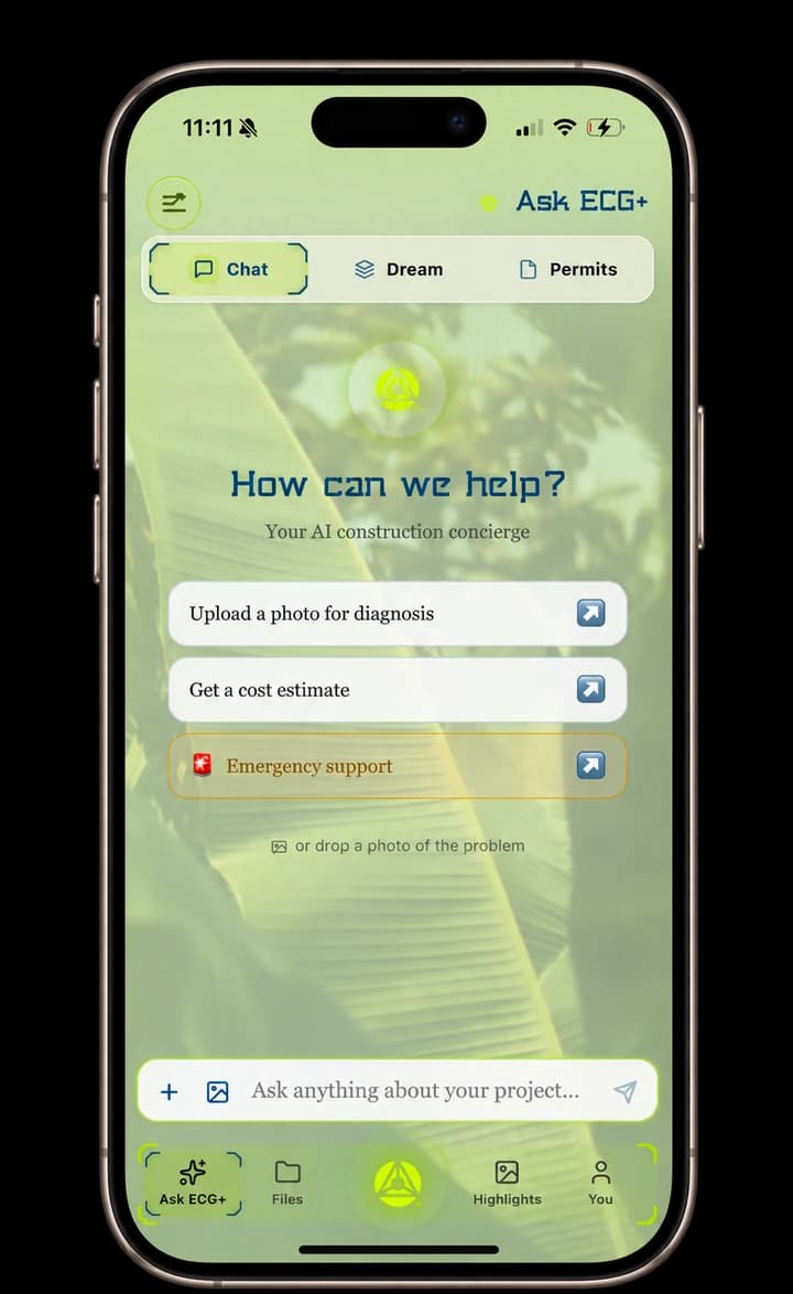 The ECG+ app's welcome screen — your project's new home